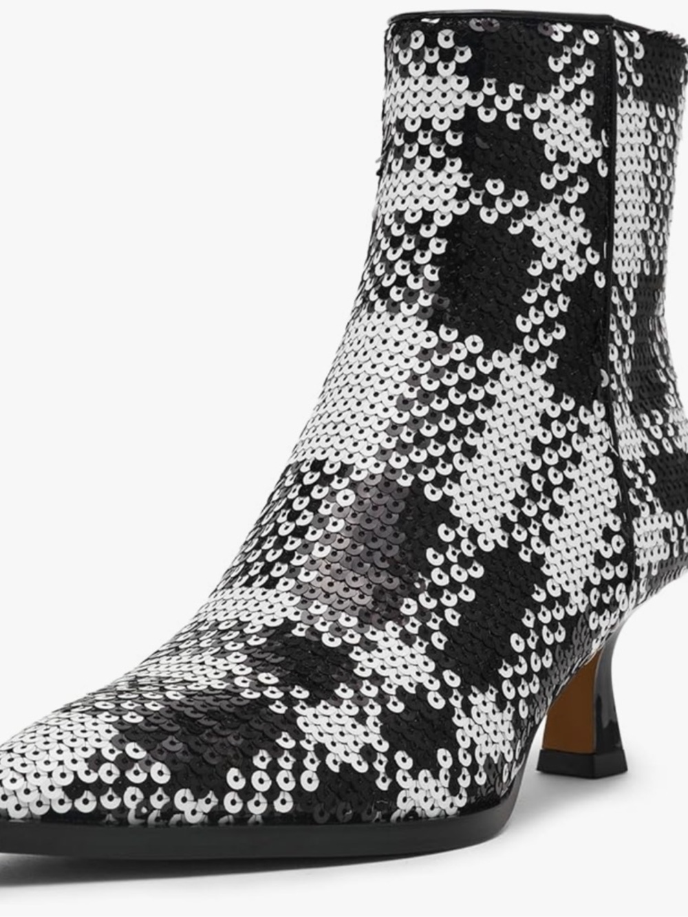Betsey Johnson Black and White Sequin Plaid Ankle Boots